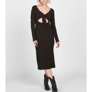 Volcom Sunscaper Dress Long Sleeve Midi Bodycon Front Cutout Large Spring Grunge
